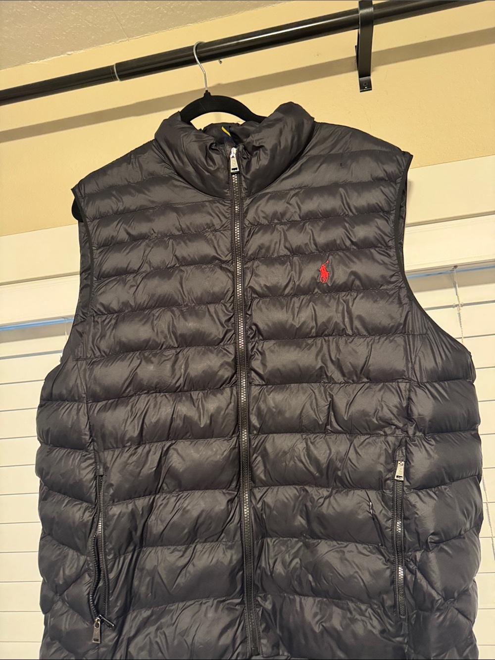 Polo by Ralph Lauren Black Quilted Puffer Vest with Red Polo Emblem